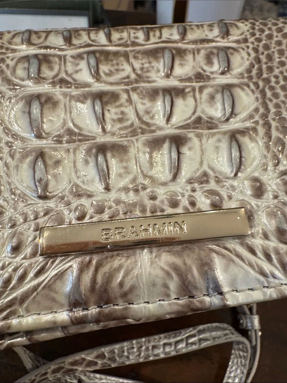 Brahmin Cream Croc-Embossed Crossbody Bag